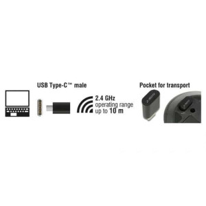 DELOCK Wireless mini Mouse, Οπτικό, USB Type-C receiver, 3-button, μαύρο | Συνοδευτικά PC | elabstore.gr