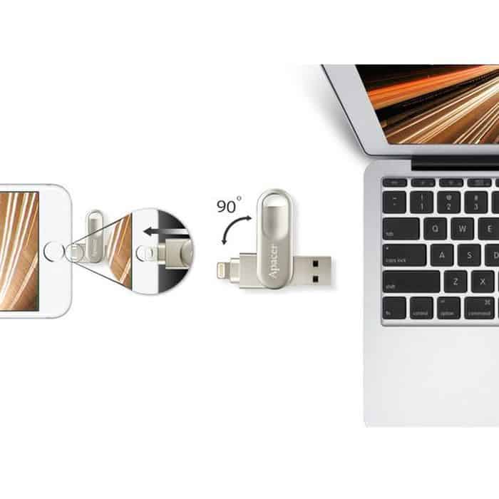 APACER Dual USB Flash Drive AH790, USB 3.1 & Lightning, 64GB, Silver | eLabstore.gr APACER Dual USB Flash Drive AH790, USB 3.1 & Lightning, 64GB, Silver | Συνοδευτικά PC | elabstore.gr