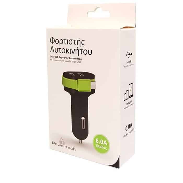 POWERTECH Φορτιστής Αυτοκινήτου PT-420, 2x USB + 1x καλώδιο, 6A, Black | eLabstore.gr POWERTECH Φορτιστής Αυτοκινήτου PT-420, 2x USB + 1x καλώδιο, 6A, Black | Αξεσουάρ κινητών | elabstore.gr