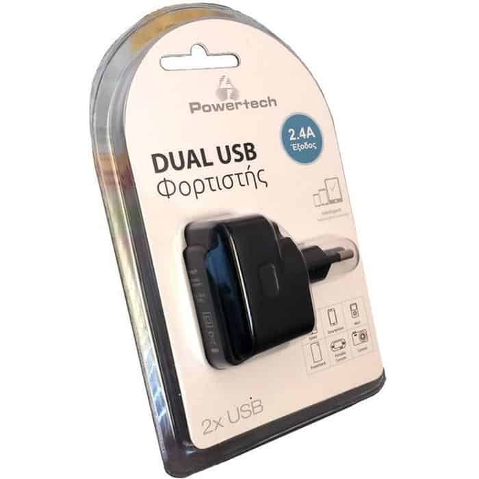 POWERTECH Φορτιστής PT-505, 2x USB, 2.4A, Black | eLabstore.gr POWERTECH Φορτιστής PT-505, 2x USB, 2.4A, Black | Αξεσουάρ κινητών | elabstore.gr