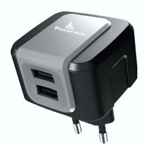 POWERTECH Φορτιστής PT-505, 2x USB, 2.4A, Black | Αξεσουάρ κινητών | elabstore.gr