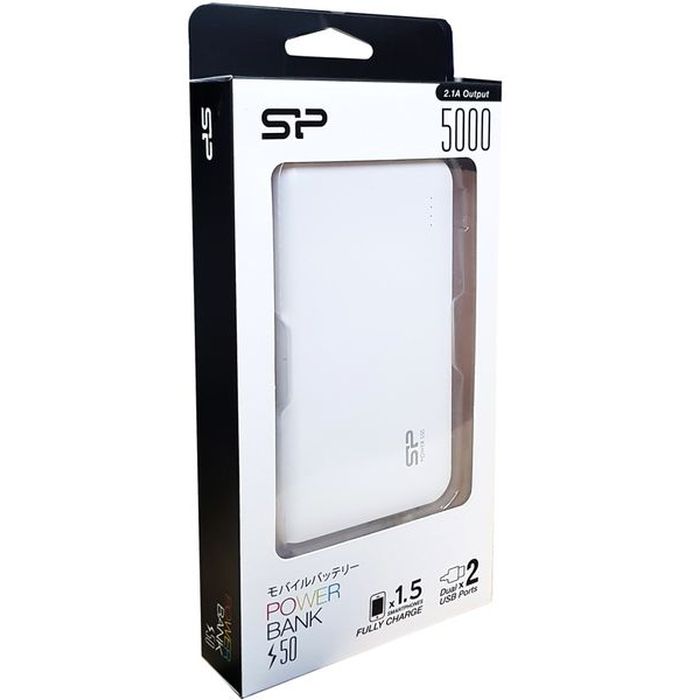 SILICON POWER Power Bank S50 5000mAh, 2x USB Output, White | eLabstore.gr SILICON POWER Power Bank S50 5000mAh, 2x USB Output, White | Αξεσουάρ κινητών | elabstore.gr