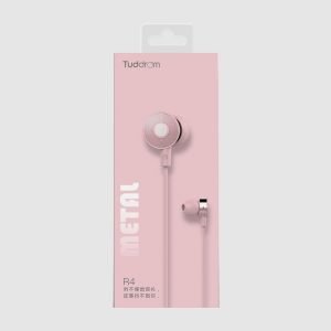 TUDDROM Earphones R4 με μικρόφωνο, 10mm, 1.2m, ροζ | Αξεσουάρ κινητών | elabstore.gr