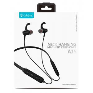CELEBRAT Bluetooth earphones A15, με μαγνήτη, μικρόφωνο HD, μαύρα | Αξεσουάρ κινητών | elabstore.gr