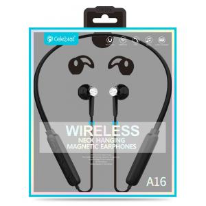 CELEBRAT Bluetooth earphones A16, με μαγνήτη, μικρόφωνο HD, μαύρα | Αξεσουάρ κινητών | elabstore.gr