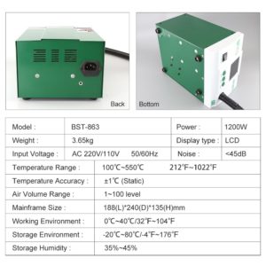 BEST Σταθμός ζεστού αέρα BST-863, 1200W, touch screen | Εργαλεία | elabstore.gr