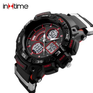 INTIME Ρολόι χειρός Chrono-03, Double time, EL φωτισμός, κόκκινο | Οικιακές & Προσωπικές Συσκευές | elabstore.gr