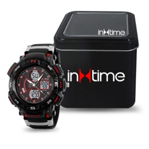 INTIME Ρολόι χειρός Chrono-03, Double time, EL φωτισμός, κόκκινο | Οικιακές & Προσωπικές Συσκευές | elabstore.gr