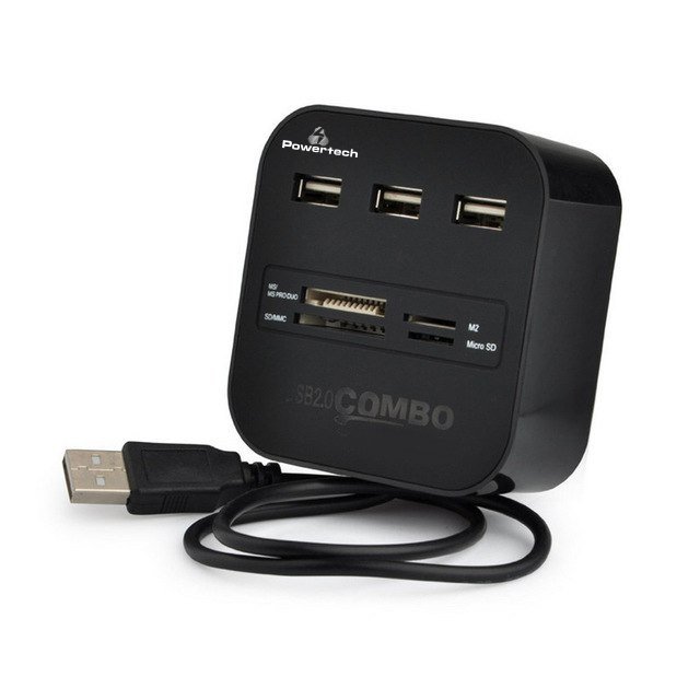 POWERTECH Combo Card Reader και USB 2.0V HUB, 3 Port, μαύρο | Συνοδευτικά PC | elabstore.gr