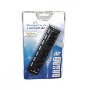 POWERTECH USB 2.0  Hub PT-111, 7 θύρες + Μετασχηματιστής ρεύματος | Συνοδευτικά PC | elabstore.gr