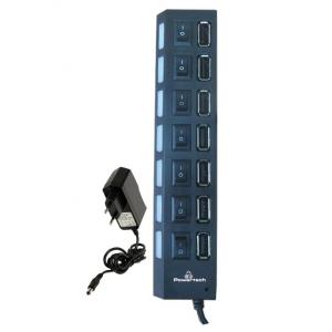 POWERTECH USB 2.0  Hub PT-111, 7 θύρες + Μετασχηματιστής ρεύματος | Συνοδευτικά PC | elabstore.gr