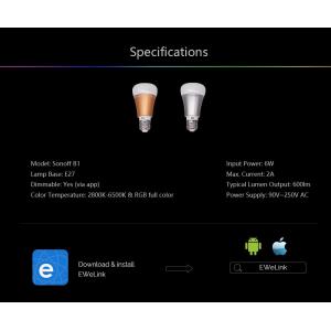 SONOFF Smart Λάμπα LED B1, RGB, 6W, 600lm, με βάση E27 | eLabstore.gr SONOFF Smart Λάμπα LED B1, RGB, 6W, 600lm, με βάση E27 | Οικιακές & Προσωπικές Συσκευές | elabstore.gr