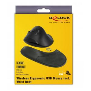 DELOCK ασύρματο ποντίκι 12552 για αριστερόχειρες, με βάση καρπού 1600dpi | Συνοδευτικά PC | elabstore.gr