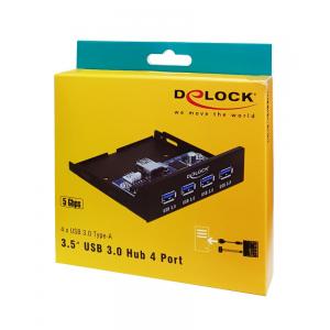 DELOCK 3.5" hub με 4x USB 3.0 θύρες, μαύρo | Συνοδευτικά PC | elabstore.gr