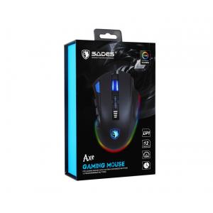 SADES Ενσύρματο Gaming ποντίκι Axe, οπτικό, 12 πλήκτρα, 10000 DPI, μαύρο | Συνοδευτικά PC | elabstore.gr
