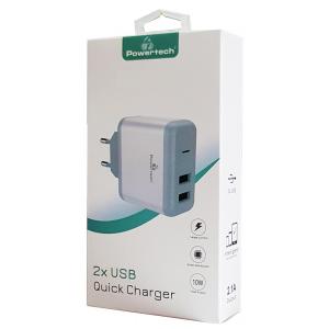 POWERTECH Φορτιστής Τοίχου PT-710, 2x USB, 10W, 2.1A , λευκό | Αξεσουάρ κινητών | elabstore.gr
