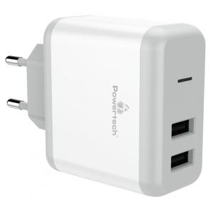 POWERTECH Φορτιστής Τοίχου PT-710, 2x USB, 10W, 2.1A , λευκό | Αξεσουάρ κινητών | elabstore.gr