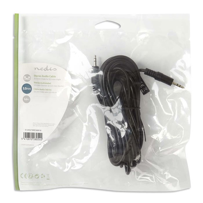 NEDIS CAGP22000BK50 Stereo Audio Cable 3.5 mm Male - 3.5 mm Male 5.0m Black | eLabstore.gr NEDIS CAGP22000BK50 Stereo Audio Cable 3.5 mm Male - 3.5 mm Male 5.0m Black | ΚΑΛΩΔΙΑ / ADAPTORS | elabstore.gr