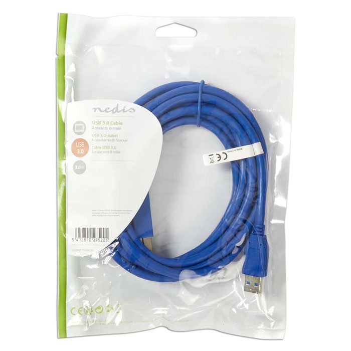NEDIS CCGP61100BU30 USB 3.0 Cable A Male - B Male 3.0 m Blue | eLabstore.gr NEDIS CCGP61100BU30 USB 3.0 Cable A Male - B Male 3.0 m Blue | ΚΑΛΩΔΙΑ / ADAPTORS | elabstore.gr