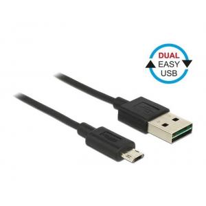 POWERTECH Καλώδιο USB 2.0 σε USB Micro, Dual Easy USB, 1m, Black | Αξεσουάρ κινητών | elabstore.gr