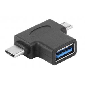 POWERTECH Αντάπτορας USB 3.0 (F) σε USB Type-C & Micro CAB-U117, μαύρο | Αξεσουάρ κινητών | elabstore.gr