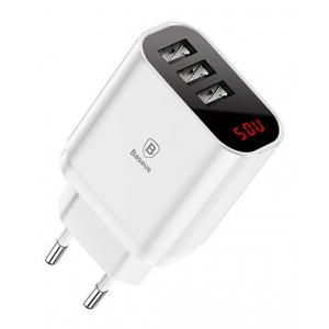 BASEUS φορτιστής τοίχου CCALL-BH02, 3x USB, 3.4A, με οθόνη, λευκό | Αξεσουάρ κινητών | elabstore.gr
