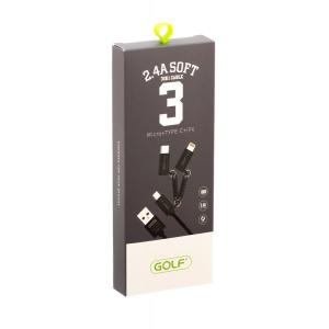 GOLF Καλώδιο USB 2.0 σε USB Micro/8-pin/Type C, Fast Charging, 1m, Black | Αξεσουάρ κινητών | elabstore.gr