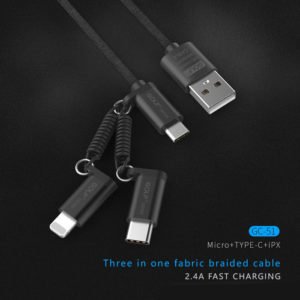 GOLF Καλώδιο USB 2.0 σε USB Micro/8-pin/Type C, Fast Charging, 1m, Black | Αξεσουάρ κινητών | elabstore.gr