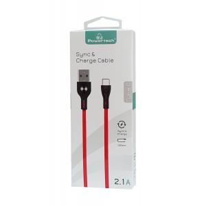 POWERTECH Καλώδιο USB σε Type C eco pvc PTR-0009, copper, 1m, κόκκινο | Αξεσουάρ κινητών | elabstore.gr