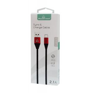 POWERTECH Καλώδιο USB σε Type-C alu PTR-0014, copper, 1m, μαύρο | Αξεσουάρ κινητών | elabstore.gr