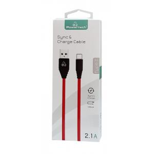 POWERTECH Καλώδιο USB σε Type-C alu PTR-0015, copper, 1m, κόκκινο | Αξεσουάρ κινητών | elabstore.gr