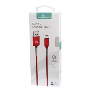 POWERTECH Καλώδιο USB σε Type C flex alu PTR-0024, copper, 1m, κόκκινο | Αξεσουάρ κινητών | elabstore.gr