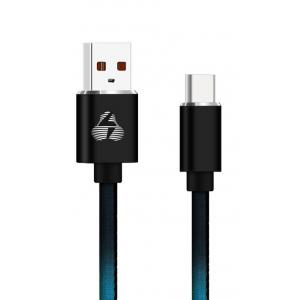 POWERTECH Καλώδιο USB σε Type C leather PTR-0029 copper, 1m, μαύρο/μπλέ | Αξεσουάρ κινητών | elabstore.gr