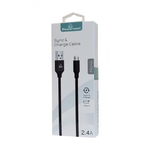 POWERTECH Καλώδιο USB σε Micro USB eco small PTR-0045 copper, 1m, μαύρο | Αξεσουάρ κινητών | elabstore.gr