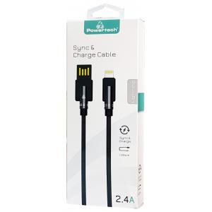 POWERTECH Καλώδιο USB σε Lightning dual ele PTR-0063 copper, 1m, μαύρο | Αξεσουάρ κινητών | elabstore.gr