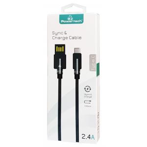 POWERTECH Καλώδιο USB σε Type-C dual ele PTR-0064 copper, 1m, μαύρο | Αξεσουάρ κινητών | elabstore.gr