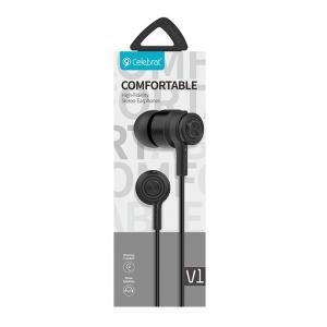 CELEBRAT Earphones CLB-V1-BK με μικρόφωνο, 10mm, 3.5mm, 1.2m, μαύρα | Αξεσουάρ κινητών | elabstore.gr
