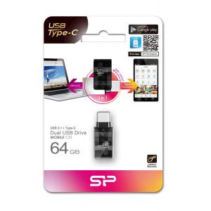 SILICON POWER Dual USB Flash Drive C31, USB 3.1 & Type-C, 64GB, μαύρο | Συνοδευτικά PC | elabstore.gr