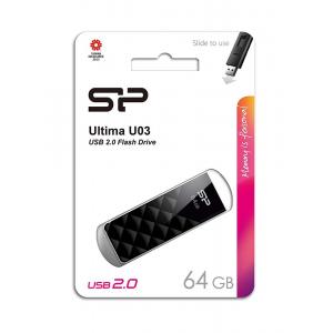 SILICON POWER USB Flash Ultima U03, 64GB, USB 2.0, μαύρο | Συνοδευτικά PC | elabstore.gr