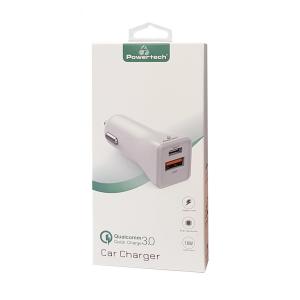 POWERTECH Φορτιστής Αυτοκινήτου PT-712, 1x USB, 1x Type-C, 3A, λευκό | Αξεσουάρ κινητών | elabstore.gr