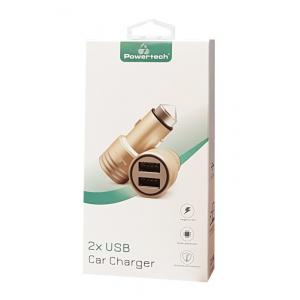 POWERTECH Φορτιστής Αυτοκινήτου PT-758, 2x USB, 2.1A, χρυσός | Αξεσουάρ κινητών | elabstore.gr