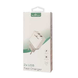 POWERTECH Φορτιστής τοίχου PT-760, 2x USB, 2.1A, λευκός | Αξεσουάρ κινητών | elabstore.gr