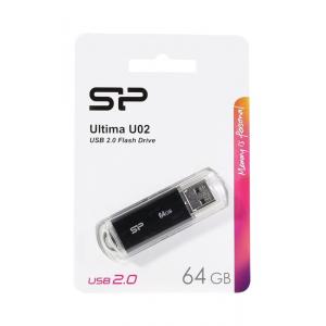 SILICON POWER USB Flash Drive Ultima U02, 64GB, USB 2.0, μαύρο | Συνοδευτικά PC | elabstore.gr
