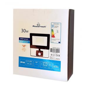 POWERTECH LED Προβολέας PRPIRS-30W65 30W, 6500K, με αισθητήρα κίνησης | Φωτισμός | elabstore.gr