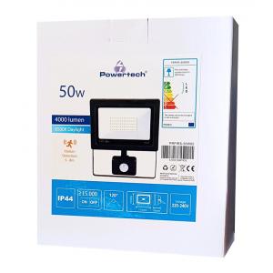 POWERTECH LED Προβολέας PRPIRS-50W65 50W, 6500K, με αισθητήρα κίνησης | Φωτισμός | elabstore.gr