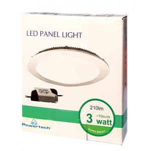POWERTECH LED Panel RRP-703W3, χωνευτό, 3W, warm white 3000K, 180lm | Φωτισμός | elabstore.gr