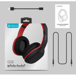 CELEBRAT Bluetooth headphones A18-BKRD, wireless & wired, μαύρο-κόκκινο | Αξεσουάρ κινητών | elabstore.gr