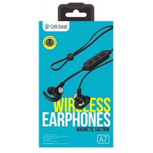 CELEBRAT Bluetooth earphones A7-BK, μικρόφωνο HD, magnetic, 10mm, μαύρα | Αξεσουάρ κινητών | elabstore.gr