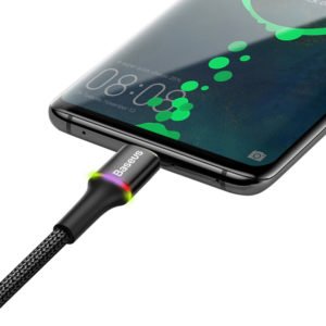 BASEUS καλώδιο USB σε Type-C CATGH-D01, LED, 3A, 0.25m, μαύρο | Αξεσουάρ κινητών | elabstore.gr