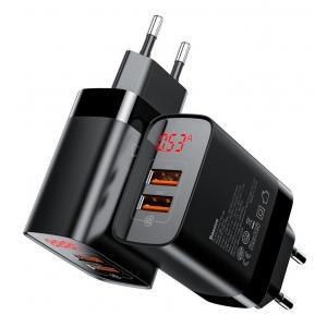 BASEUS φορτιστής τοίχου CCJMHA-A01, 2x USB, 18W, με οθόνη, μαύρο | Αξεσουάρ κινητών | elabstore.gr